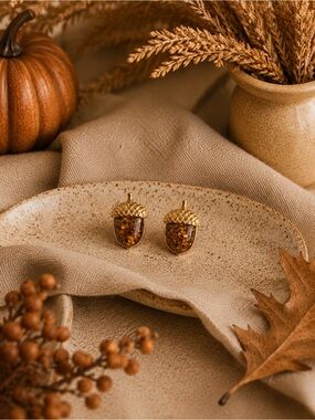 Gold Acorn Glitter Stud Earrings